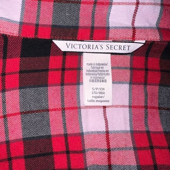 Victoria’s Secret, Button Up Plaid Flannel Top, Red Black White, Women’s Small - Picture 5 of 6